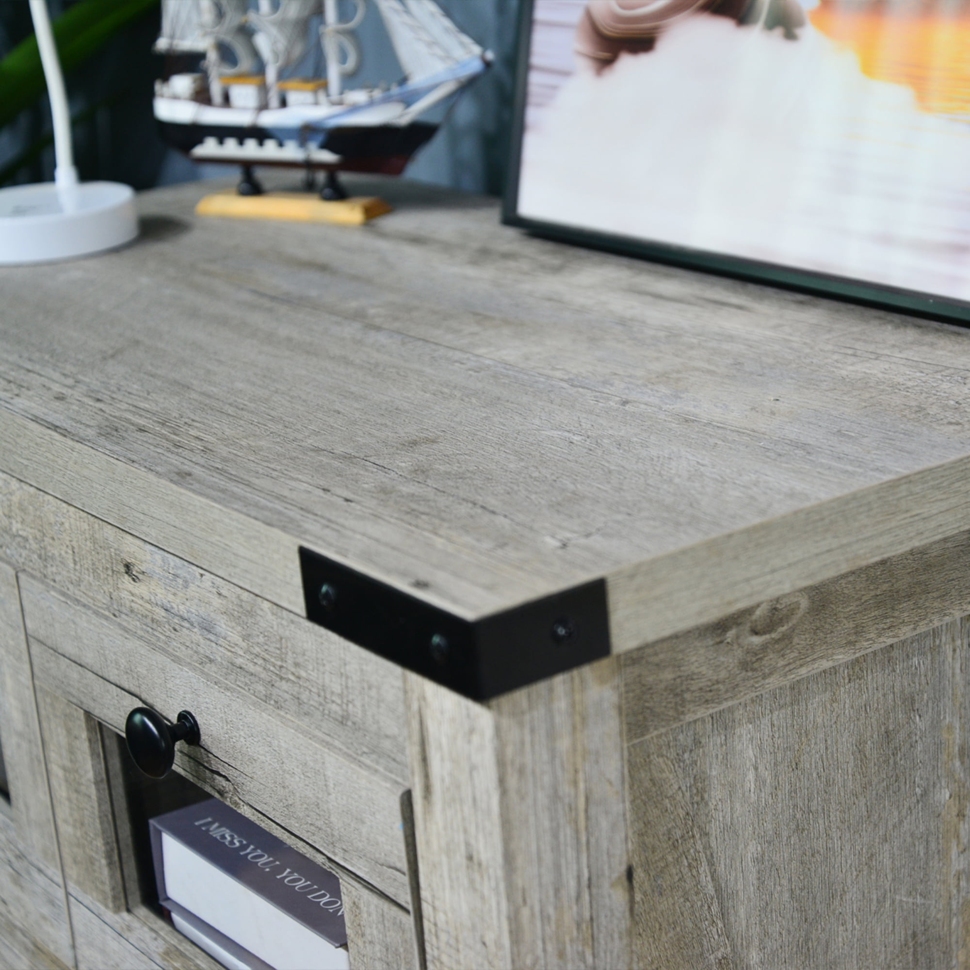 Kadyn 46" Chest of Drawers, Sideboard Buffet Cabinet with 6 Drawers and LED Light, Dresser for Bedroom, Cement Grey