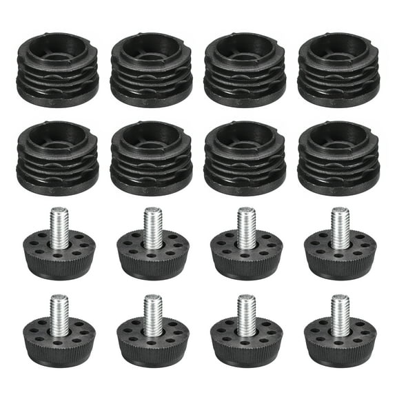 8Pack Inserts for Round Tubes with Leveling Feet, for 32mm/1.26" OD Round Tube, M8 Thread Black Plastic Furniture