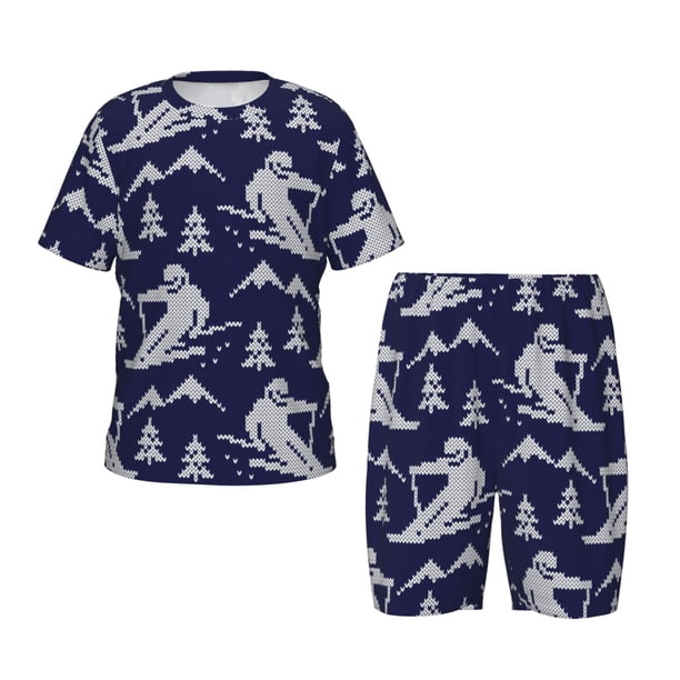 Balery Abstract Skiing Conjunto de Pijama Infantil de Manga Corta con Estampado – Ropa de Dormir de Algodón Suave-3X-Large