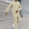 thumbnail image 2 of Men's Hoodies Solid Color Tracksuit Sweatsuit Sweatshirt and Sweatpant for Men 2 Piece Sets Pullover Sweater,Khaki,3XL, 2 of 8