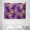 thumbnail image 1 of Eggplant Tapestry, Realistic Looking Eggplants with Eighties Inspired and Dotted Purple Background, Wall Hanging for Bedroom Living Room Dorm Decor, 80W X 60L Inches, Purple Orange, by Ambesonne, 1 of 2