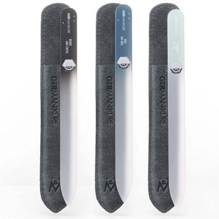 GERMANIKURE Czech Crystal Glass Nail File 3 Pack in Suede Leather Case - Professional Manicure & Pedicure Products for Smooth Easy Shaping of Natural Nails