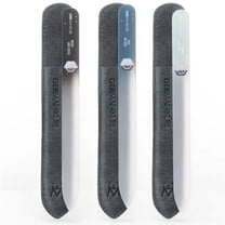 GERMANIKURE Czech Crystal Glass Nail File 3 Pack in Suede Leather Case - Professional Manicure & Pedicure Products for Smooth Easy Shaping of Natural Nails