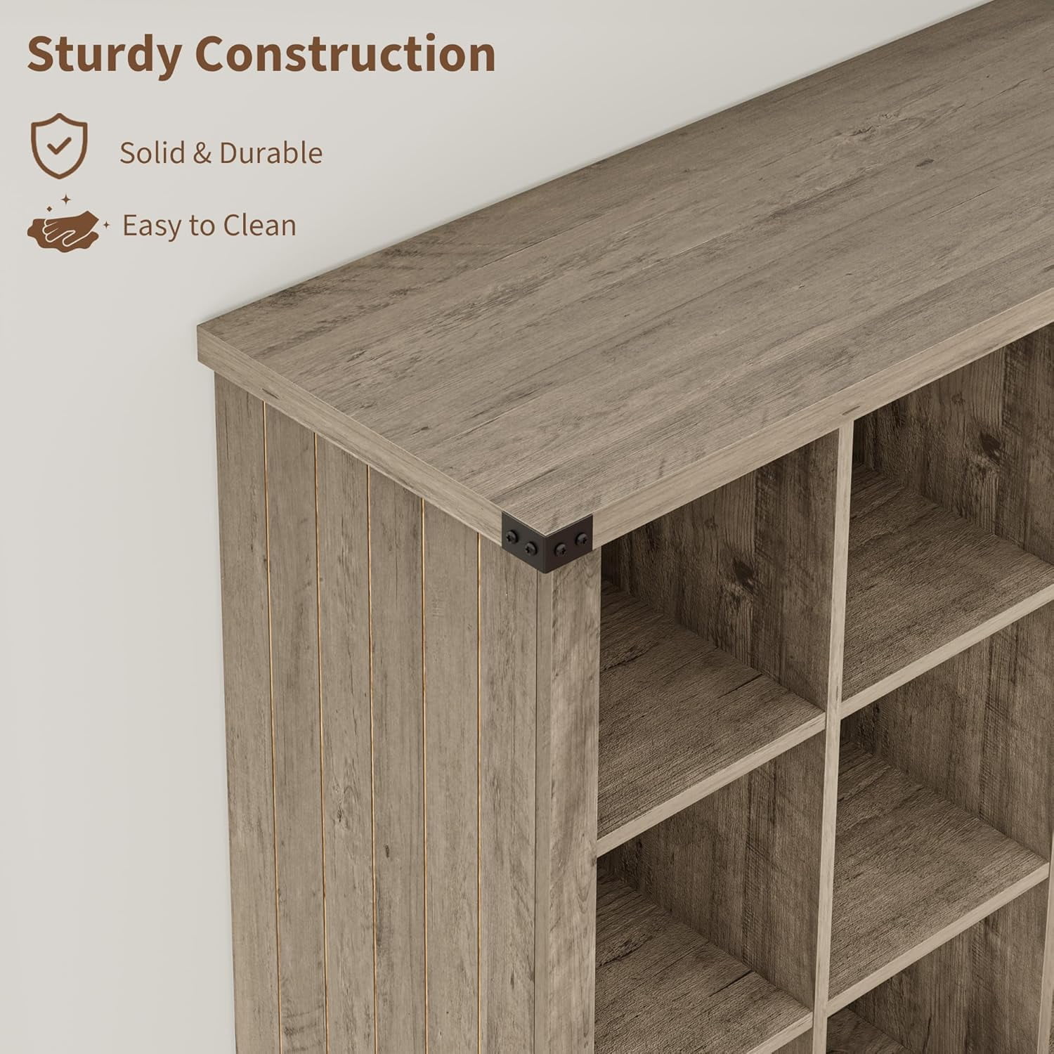 GarveeHome 9 Cube Storage Organizer Bookshelf, 37.4" Grey 4-Tier Farmhouse Bookcase, Long Low Wood Storage Shelf for Entryway & Living Room,Grey