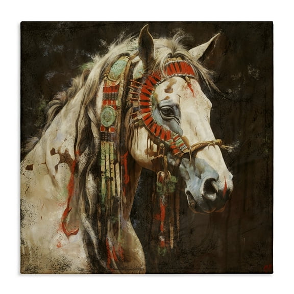 Stupell Industries Strong Traditional Horse Animals Painting Wrapped Canvas Art Print Wall Art, 17 x 17