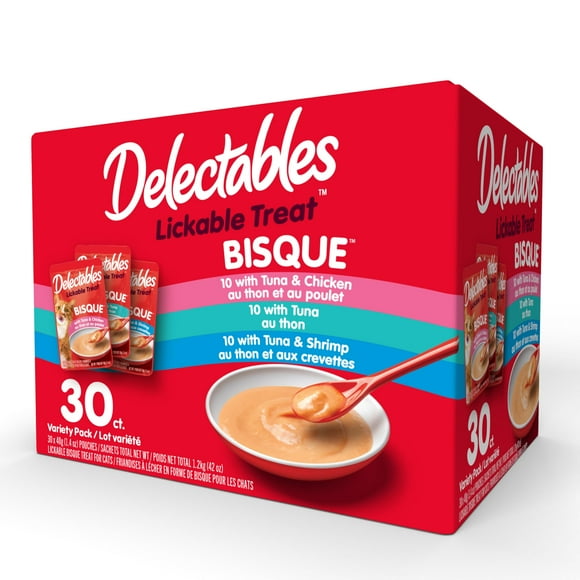 Delectables Lickable Treat Bisque Wet Cat Treat Variety Pack, Cat Stew Food Topper and Treats for Cats, Smooth & Creamy Treat, High Moisture, Grain-Free, No Ad