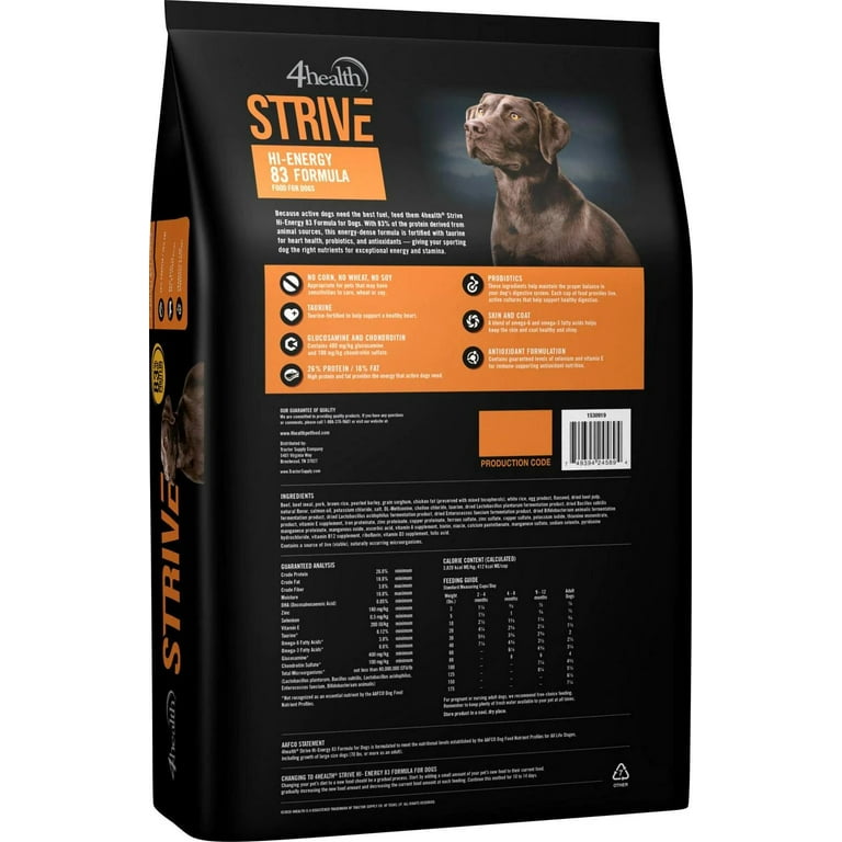 4health Strive Hi-Energy 83 Formula Dry Dog Food, 45lb Bag 4health Strive Hi-Energy 83 Formula Dry Dog Food, 45lb Bag