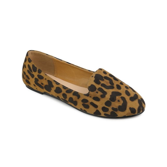 BLISSFUL STEP Women's Flats Faux Suede Round Toe Slip on Ballet Flats Leopard 11
