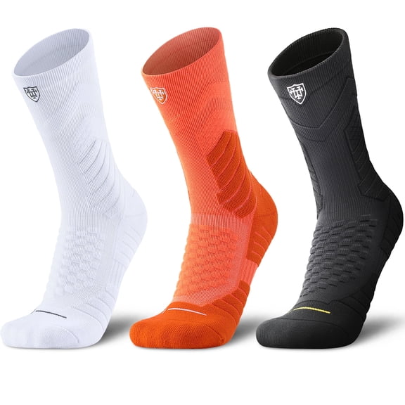 Mqamex 3 Pairs Men's Cushioned Crew Sports Socks, Football/Basketball Socks Arch Support, Moisture-Wicking