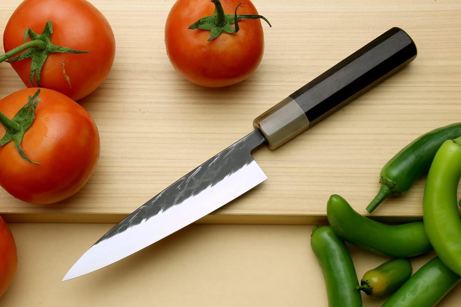 Yoshihiro Kurouchi Stainless Clad High Performance SLD Japanese Petty Utility Knife Ebony Handle (5.3"(135mm) & Saya)
