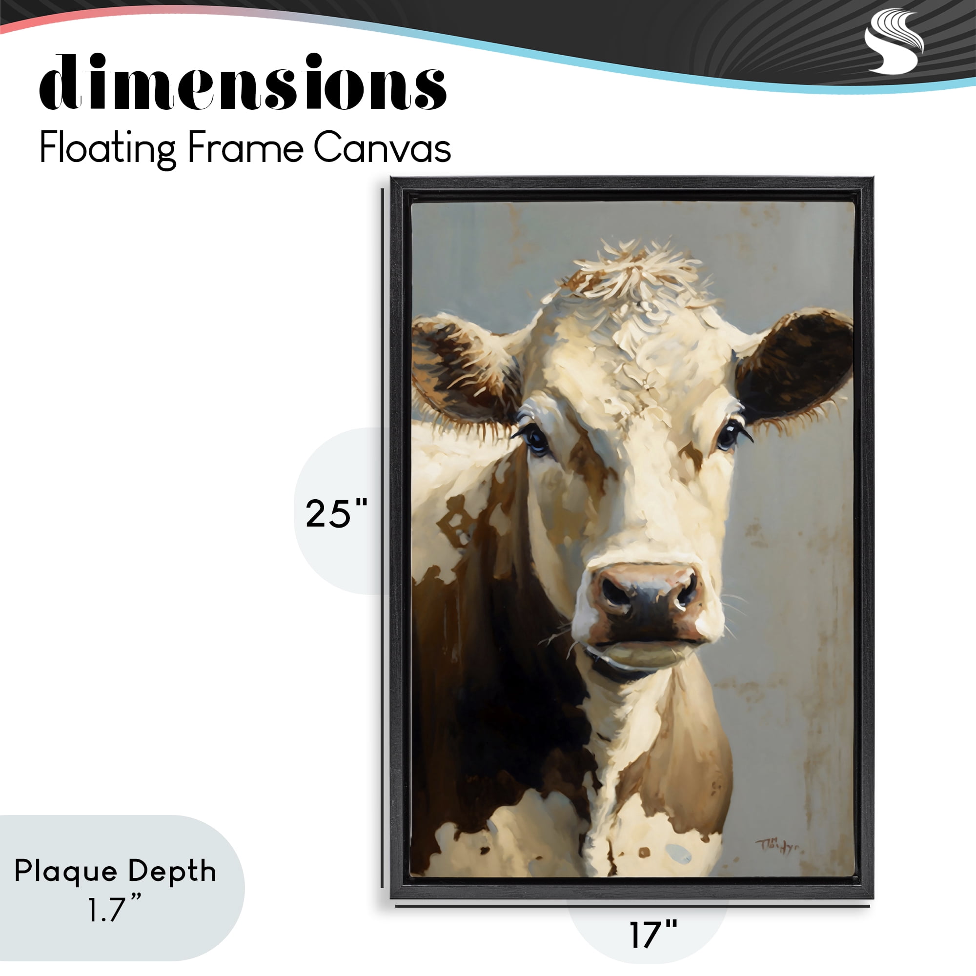 Stupell Industries Farmhouse Cow with Gentle Gaze Black Framed Floater Canvas Wall Art, design by Creative Studio