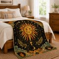 thumbnail image 6 of Black gold sun moon phases Flannel Blanket for bedroom study living room reading nook Home Decor occult night clouds stars laurel vintage art Gift for astrology fans, 6 of 7