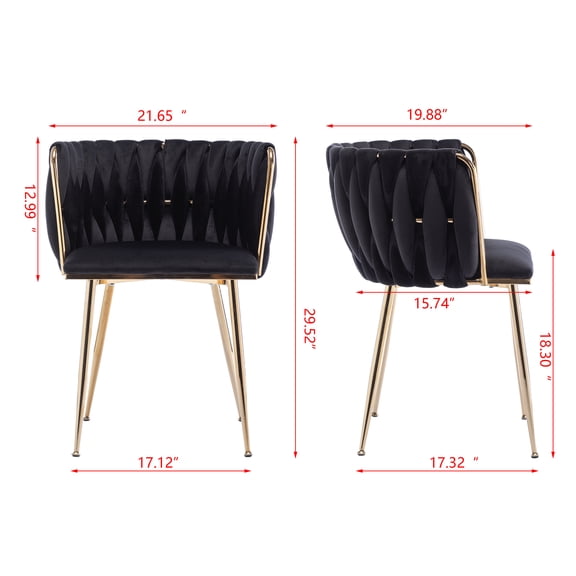 Dining Chairs Modern Design Golden Metal Frame Velvet Fabric Dining Chair with Golden Legs,Set of 2,Black,Wooden Dining Chairs