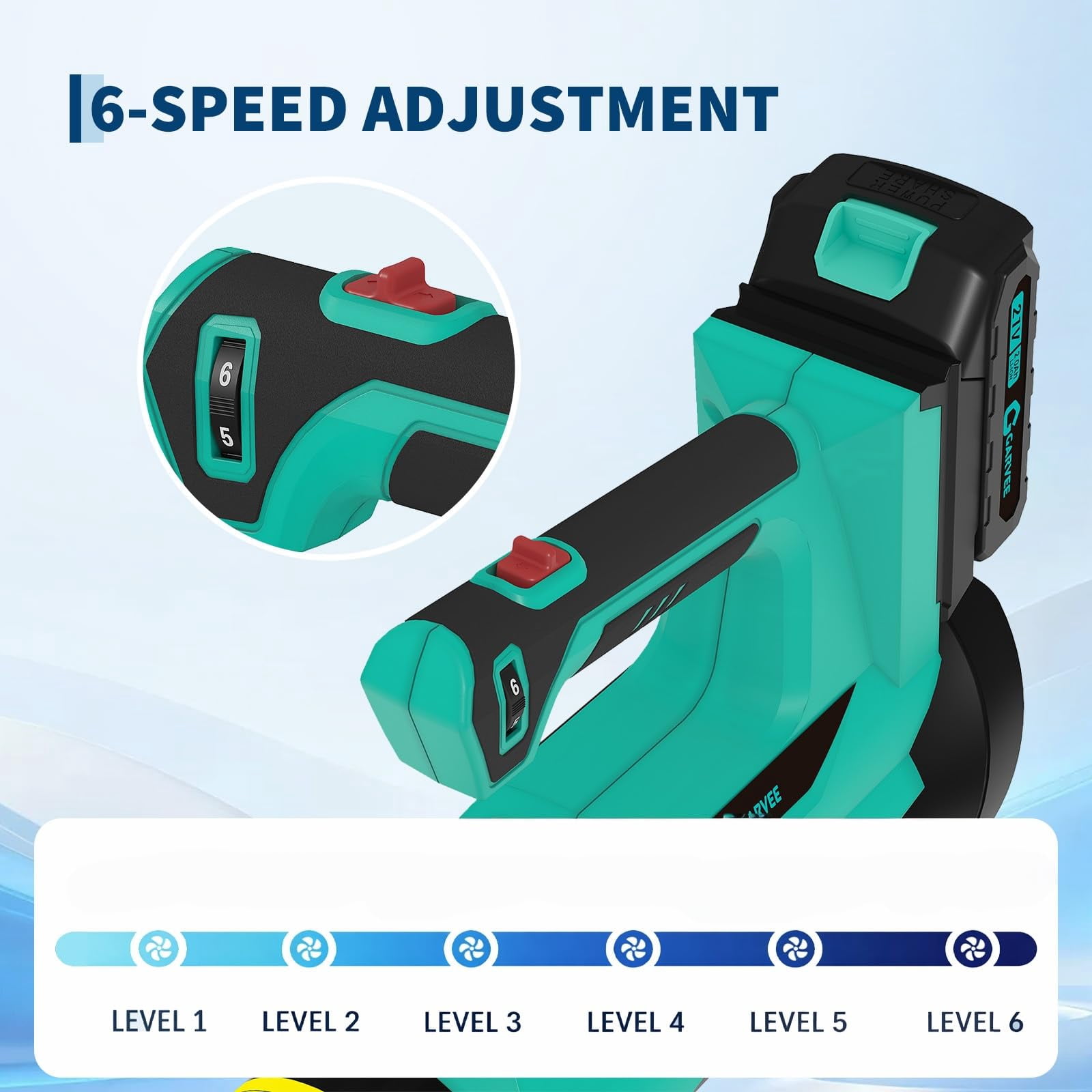 Leaf Blower with 20V Batteries & Charger (Cordless), 6 Speed Adjustable, Lightweight, for Garden&Lawn Care, Leaf Blowing, Patio & Dust Cleaning