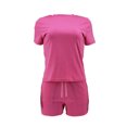 thumbnail image 3 of VISgogo Conjunto de 2 piezas para mujer, camiseta de manga corta con cuello redondo de color sólido, pantalones cortos de cintura elástica a juego VISgogo moda, 3 of 6