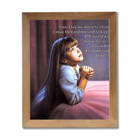 Kiss Framed - Girl Praying By Bed Kids Room Religious Wall Picture Honey Framed Art Print