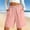 Pink, variant on Endives Womens Linen Short Elastic Waist Solid Color Knee Length Casual Loose Rolled Up Shorts Beach Shorts