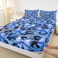 thumbnail image 3 of Manfei Chic Blue Ribbon Bed Sheets for Kids, Bling Cheetah Print King Sheets, Fashion Bowknot Style Sheet Set, Luxury Bedroom Decor, 4 Pieces, 3 of 7