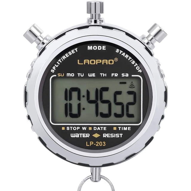 Cronómetro digital, temporizador de precisión de 1/100 segundos a prueba de agua, reloj despertador de bolsillo con pantalla LCD grande para entrenadores deportivos de fútbol...