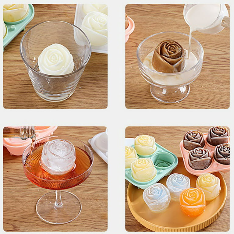 Rose Ice Cube Molds, Silicone Round Cube Flower Shape For Chilling