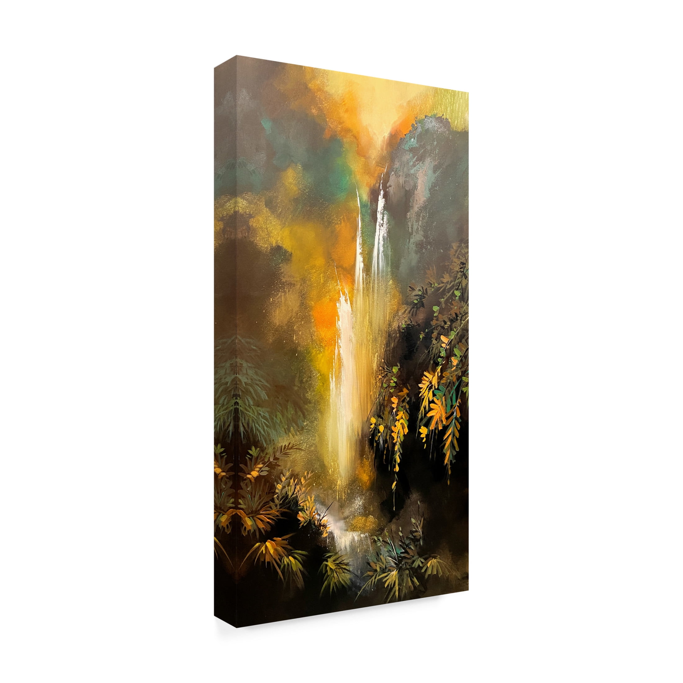 Canvas Wall Art - Thomas Leung 'Golden Falls' Wall Art for Living Room, Bedroom, or Office Décor by Trademark Fine Art - 12 x 24 Inches