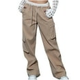 thumbnail image 1 of Pantalon Cargo Femme Jambe Grand Droite Décontracté Extérieur Y2k Taille Haute avec Cordon de Serrage et Poches, 1 of 6