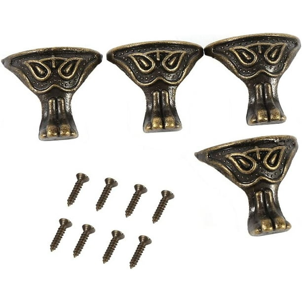 4 pieces antique brass box legs, decorative jewellery box feet, box