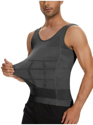 QRIC Mens Compression Shirts Shapewear Slimming Body Shaper Tank Top Vest  Belly Control Undershirt Black XL