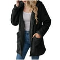 thumbnail image 5 of Lovskoo Womens Fuzzy Fleece Long Jacket Solid Color Long Sleeve Full Zip Pockets Hooded Jacket Casual Trendy Outerwear Black, 5 of 9