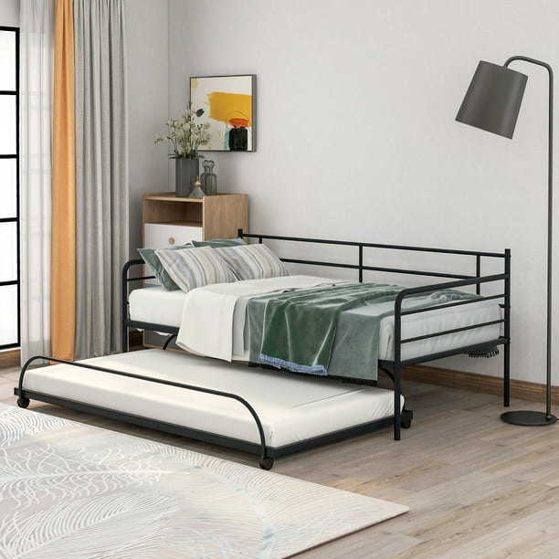 Enyopro Premium Daybed Metal Bed Frame, Twin Size Black Metal Roll Out Trundle Bed Frame For Daybed
