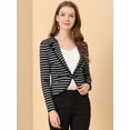 thumbnail image 3 of INSPIRE CHIC Chaqueta tipo blazer de rayas ligeras con decoración de botones de solapa con muesca para mujer Negro XS, 3 of 6