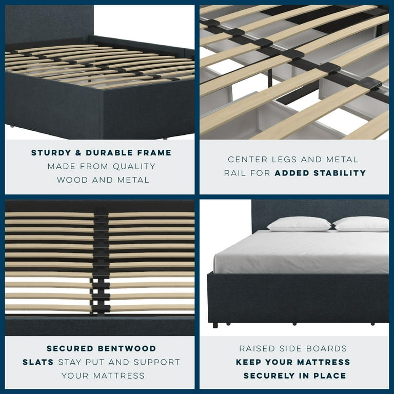 Novogratz Kelly Upholstered Storage Bed Frame Queen Dark Blue