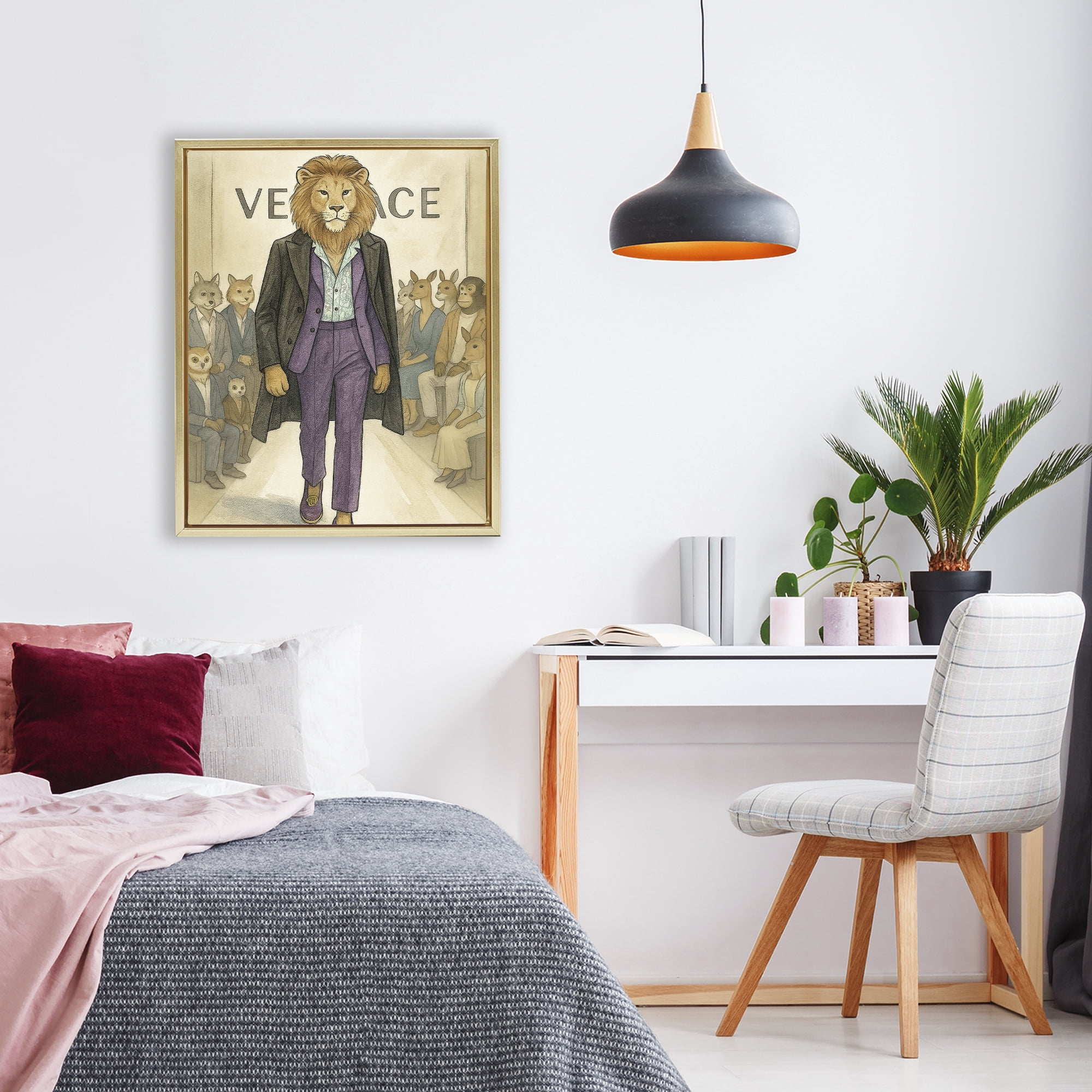 Stupell Industries Fashion Runway Lion Gold Framed Floater Canvas Wall Art, design by Grotto Studios