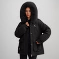 thumbnail image 7 of Womens 2024 Winter Fuzzy Fleece Jacket Hooded Color Block Patchwork Cardigan Coats Outerwear with Pockets, 7 of 7