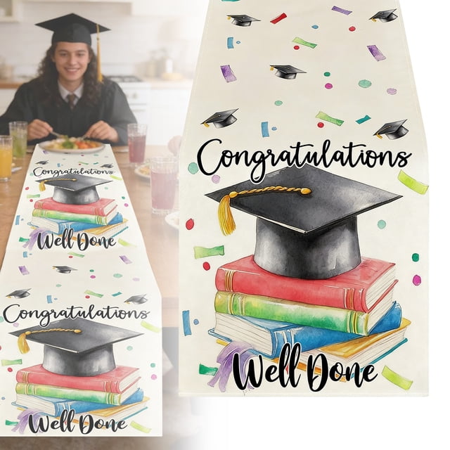 Ornament Graduation Decorations Congrats Grad Table Runner Class of 2026 Graduate College High School Home Kitchen Dining Room Table Decor
