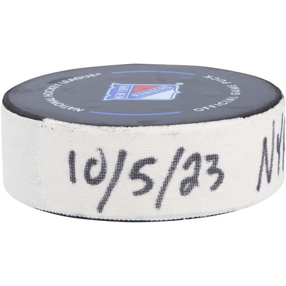 Kaapo Kakko New York Rangers Game-Used Goal Puck From October 5, 2023 Vs. Boston Bruins - Fanatics Authentic Certified
