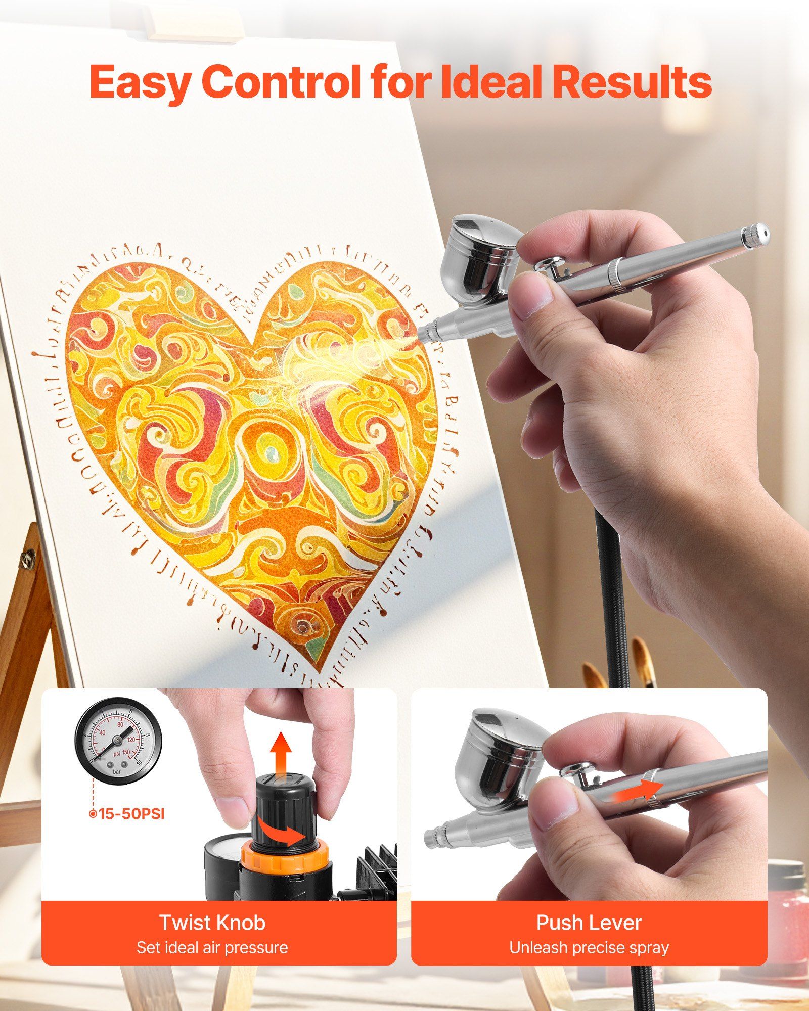 CAFORKP Professional Airbrush Kit 1/6 HP Compressor, 3 Dual-Action Airbrushes with Tips, Hose & Acrylic Paint - For Cake, Model, Nail Art