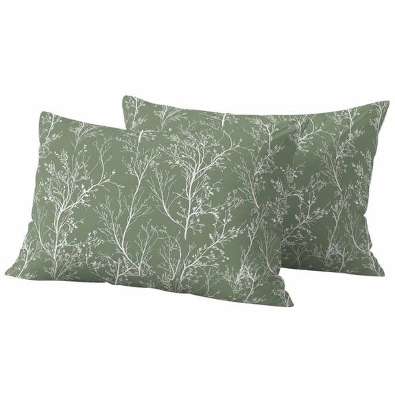 Pack of 2 Dark Sage Green Botanical Outdoor Pillow Covers Decorative, Waterproof Pillow Protector, Vintage Floral Plants Branch Lumbar Throw Pillowcases for Patio Couch Sofa Home Decor 20"x12"