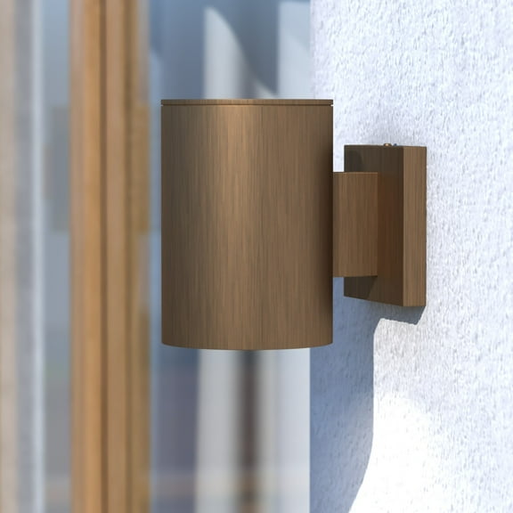 Chiasso 7.25-in H Warm Brass Outdoor Mid Century Modern 1 Light Outdoor Cylinder Wall Sconce, Dark Sky