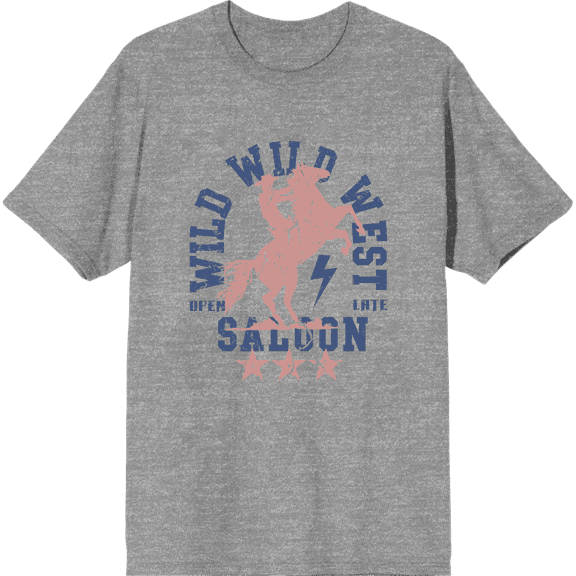 Wild Wild West Saloon Adult Heather Gray Crew Neck Short Sleeve Tee-XL