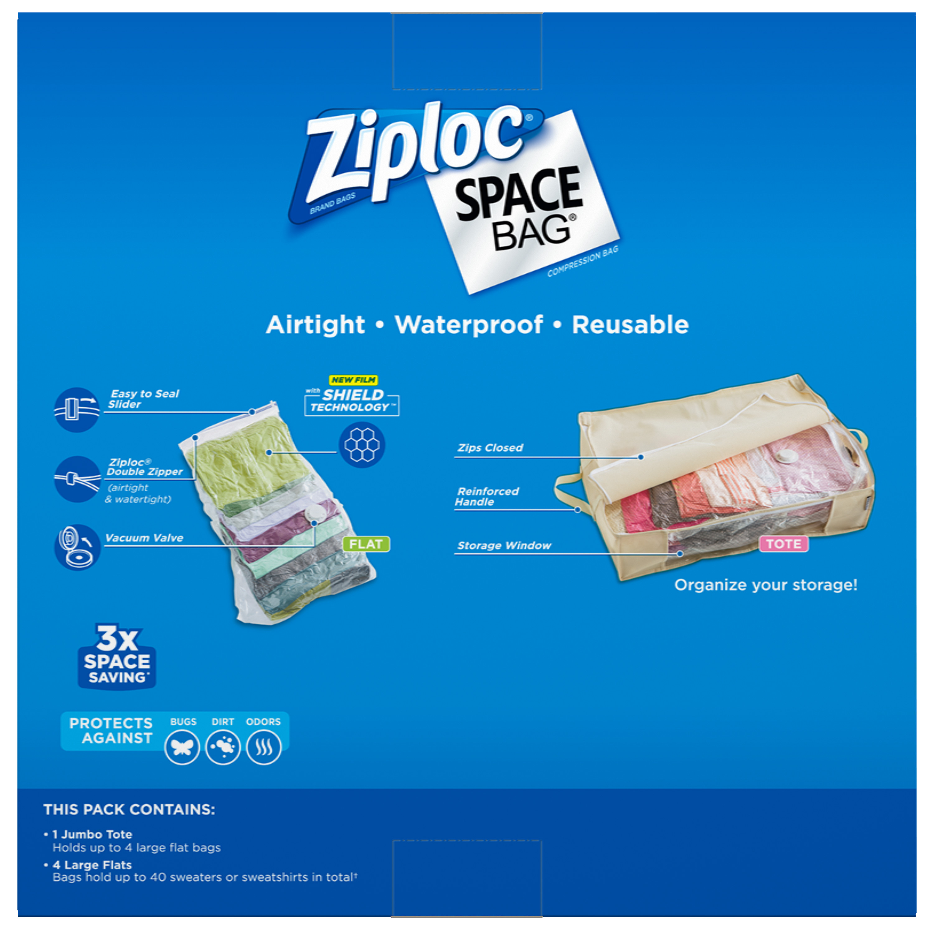 Ziploc Space Bag Organizer Set-Clear, 1 Jumbo Tote, 4 Large Flat Bags, 5 ct - image 5 of 8