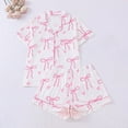 thumbnail image 2 of Christmas pajamas for women setWomen's Bow Print Sleepwear Set With Collar And Short Sleeves, 2 of 9