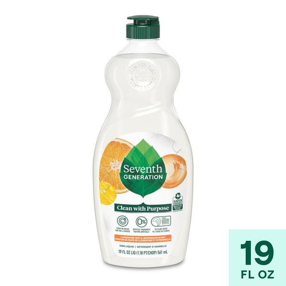 Seventh Generation Dish Soap Liquid, Clementine Zest & Lemongrass, 19 fl oz