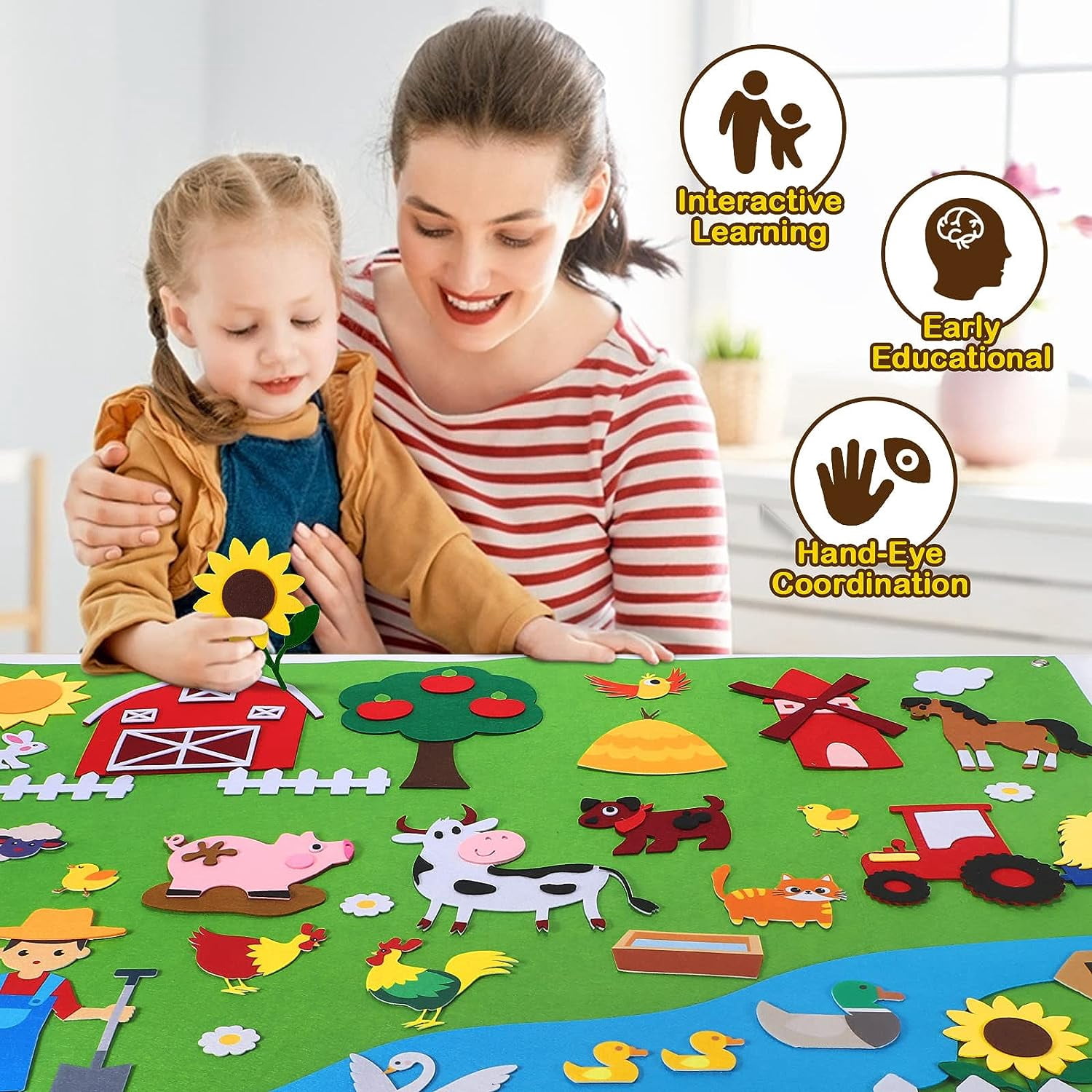 SAYLITA Farm Animals Felt Story Board Set,Toddlers Preschool Farmhouse Themed Early Learning Storytelling Flannel Board- Domestic Livestock Interactive Play Kit for Boys Girls Birthday Christmas Gift