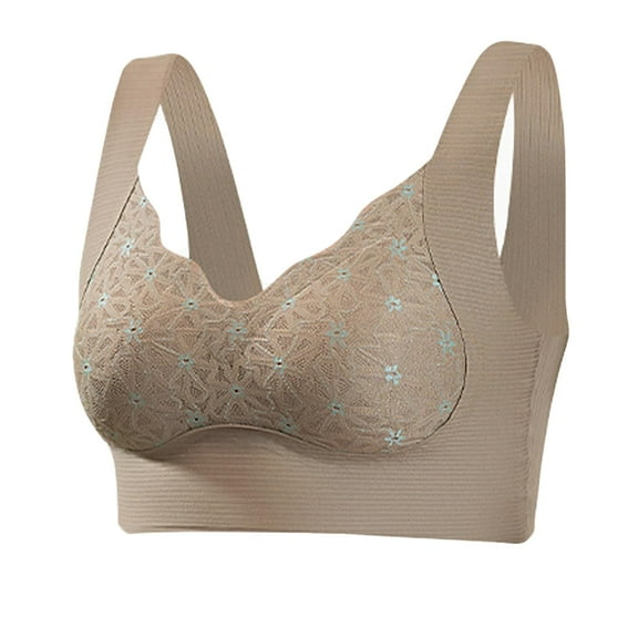 Zen Chic Bras for Older Women - Seamless Wireless Anti Sagging Bra, Padded Back Support Posture Corrector Ice Silk Push Up Plus Size Senior Bralette Coffee 34