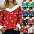 thumbnail image 2 of adviicd Women Christmas Tops Faux Fur Trim Long Sleeve Sweatshirt V Neck Graphic Holiday Shirts Fun Dressy Pullover Top (Navy, XL), 2 of 7