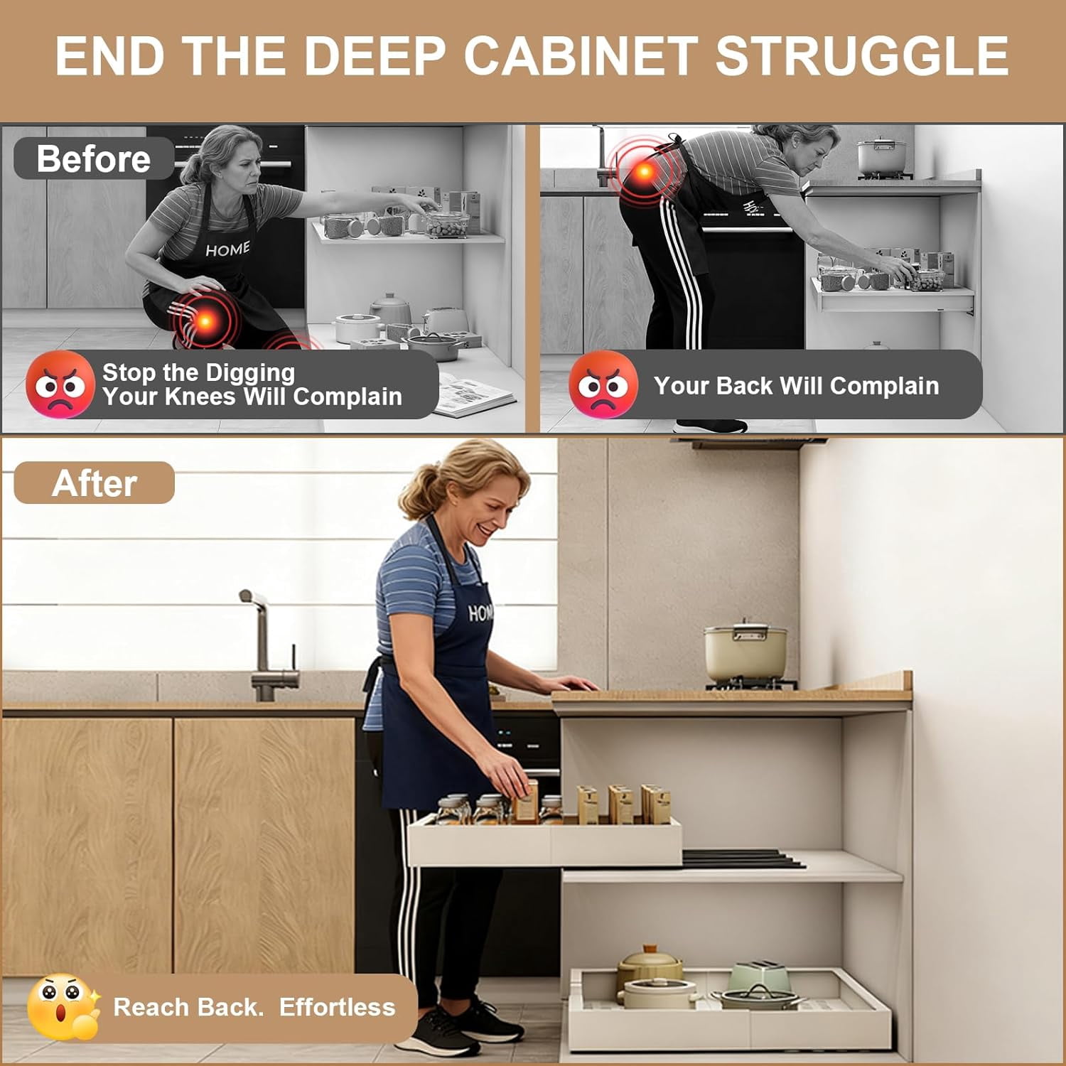 Pull out Cabinet Organizer,Expandable Width(7"-11"),Depth(17"-24"),Roll out Drawers,No Drill Adjustable Slide out Shelves for Kitchen,Pantry,for Both Lip and Lip-Free Cabinets,White(1PC)