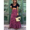 thumbnail image 5 of Womens Boho Maxi Skirt Summer Cruise Casual High Waist Flowy Long Skirt for Beach Vacation Rose Red L, 5 of 7