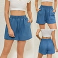 thumbnail image 1 of Shorts de Mezclilla de Mujer de Cintura Alta - Shorts de Mezclilla para Mujer con Cintura Elástica, Tipo Pull on, de Verano, Casuales, Sueltos, de Pierna Ancha, con Bolsillos, Azul XXL, 1 of 9
