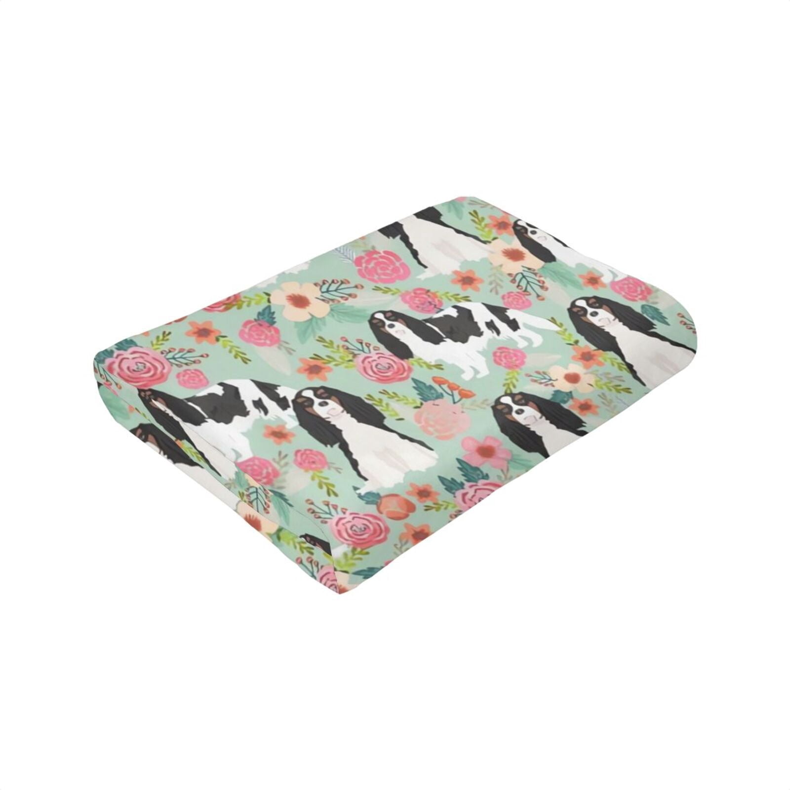 Wijzvio Spaniel Dogs Flower Floral Throw Blanket Soft Fuzzy Fleece Blanket For Couch Bed Living Room Decoration 50"X40"